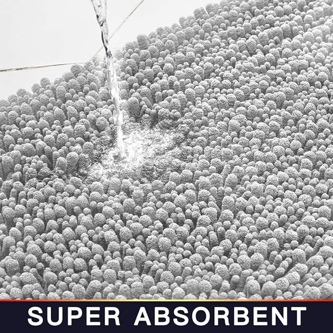 Walensee Bathroom Rug Non Slip Bath Mat (44x24 Inch Light Grey) Water Absorbent Super Soft Shaggy Chenille Machine Washable Dry Extra Thick Perfect Absorbant Best Large Plush Carpet for Shower Floor