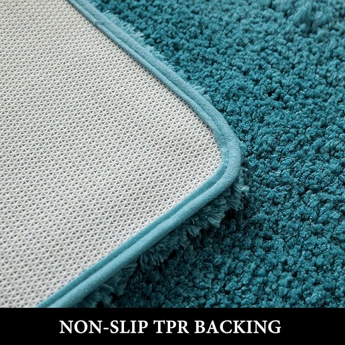 MIULEE Microfiber Toilet Bath Mat U-Shaped Contour Shaggy Bathroom Rugs Non Slip Extra Thick Soft Bath Rug Absorbent Water for Bathroom Commode Machine Washable(20x20 Inch, Teal)