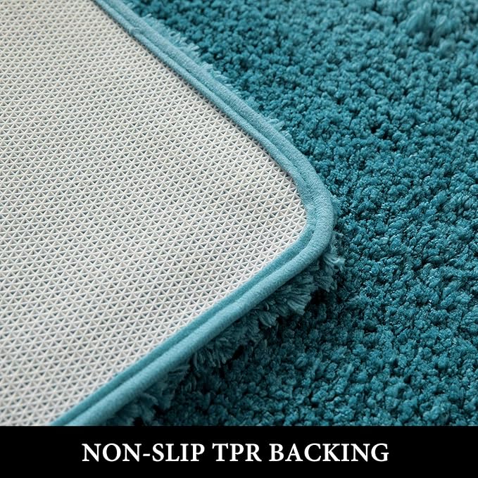 MIULEE Teal Absorbent Bath Rugs, Soft Large Bathroom Mats Non-Slip and Quick-Drying for Bathroom Floor Bathtub Showers, Machine Washable Carpet (24 x 36 Inches)