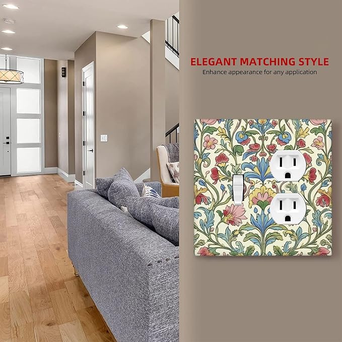 Wallplates Boho Red Floral Morris Plant Leaves 1 Toggle 1 Duplex Switch Plate Electrical Gfci Faceplate Decorative Light Switch Covers For Farmhouse Cabin Decor