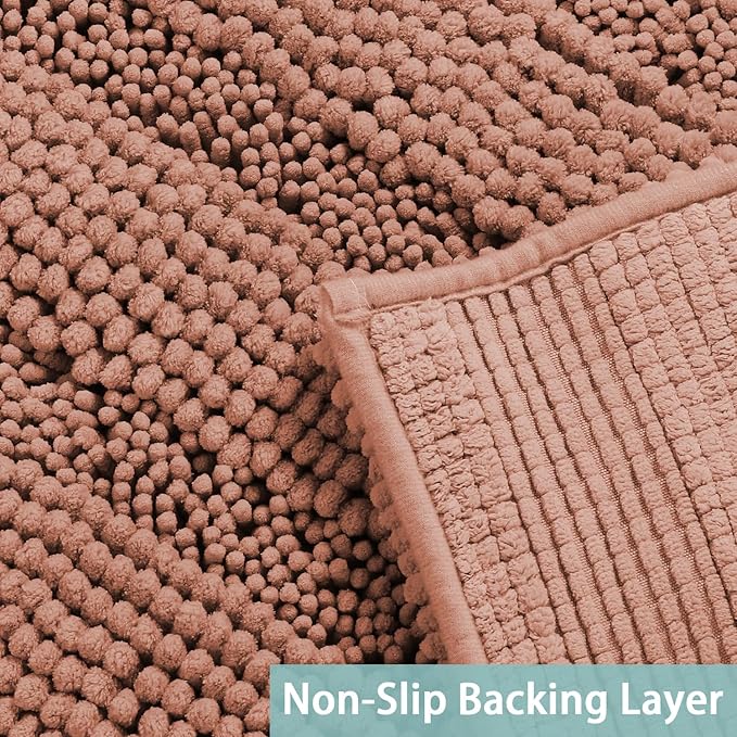 Turquoize Bath Mat, 47 x 17, Muted Clay, Plush Chenille, Non-Slip, Machine Washable