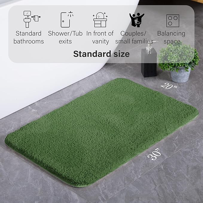 Luxury Quick Dry Non-Slip Bathroom Rugs【20'' x 30'' Meadow Green】 Highly Absorbent Washable and Ultra Soft, Extra Thick Fluffy Bath Mats for Shower/Kitchen/Bathtub Floor