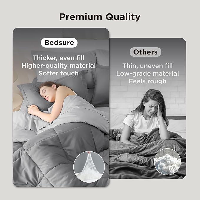 Bedsure Twin Comforter Set - 5 Pieces Reversible Grey Bedding, Twin Size Bed Set for All Seasons, Bed in a Bag with Down Alternative Comforter, Sheets, Pillowcase & Sham