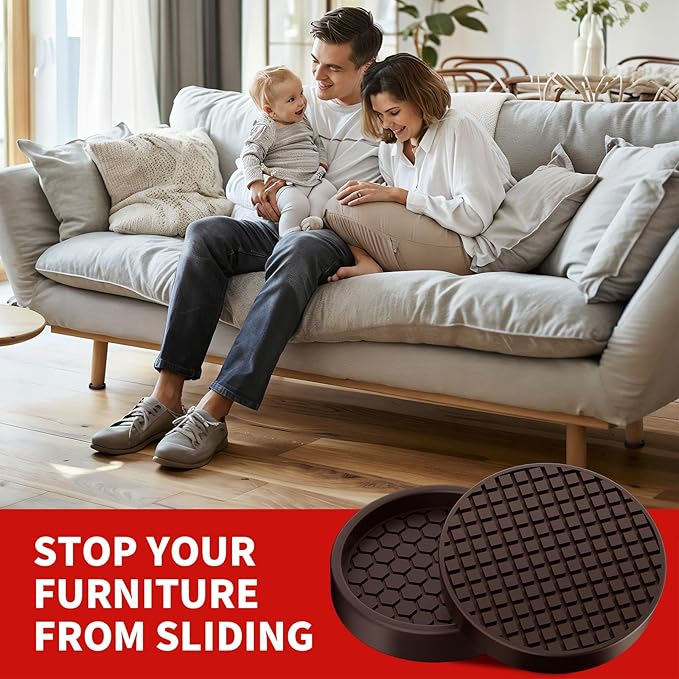Ezprotekt Non Slip Furniture Pads, 16 Pcs 2" Rubber Caster Cups, Anti Skid Furniture Coasters for Hardwood Floors, No Slide Furniture Gripper, Floor Protector for Bed Couch Stoppers (Brown)