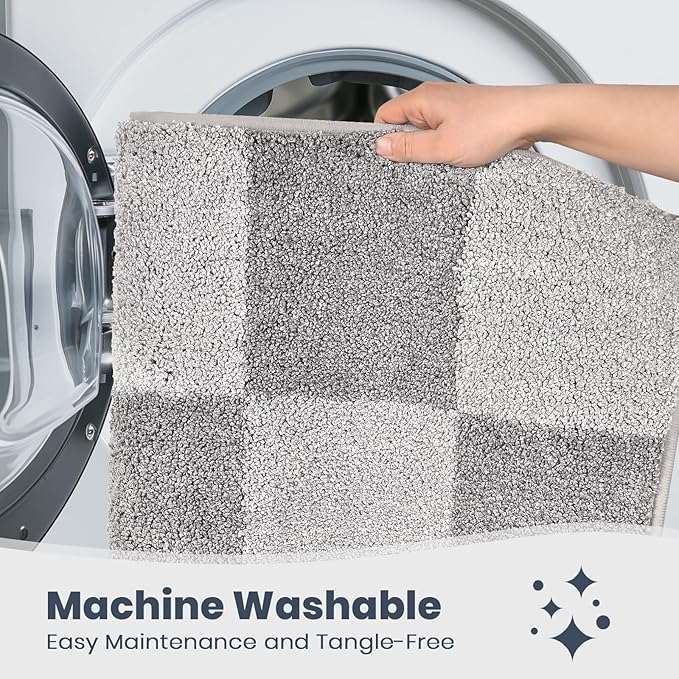 PURRUGS Bathroom Rug Non-Slip Machine Washable 24" x 60", Super Absorbent and Quick-Dry Bath Mat, Extra Soft and Plush Bath Rug for Shower, Bathtub and Sink, Light Grey & Grey