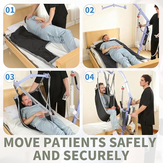 Patient Lift Divided Leg Sling – Heavy Duty 500 lbs Capacity, Easy Hygiene Access with Handles & Pocket, Machine Washable – Small/Medium/Large for Elderly, Disabled & Bariatric Care (Black, M)