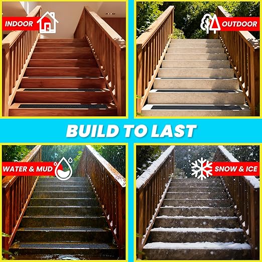 LifeGrip Anti Slip Traction Treads (10-Pack), 6 inch X 30 inch, Best Grip Tape Grit Non Slip, Outdoor Non Skid Tape, High Traction Friction Abrasive Adhesive for Stairs Step, Black (6" X 30" X 10P)