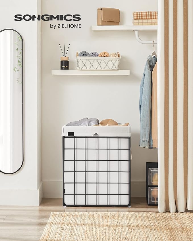 SONGMICS Laundry Hamper, 23.8 Gal. (90L) Laundry Basket, Collapsible Clothes Hamper, Black and White ULCB190W01