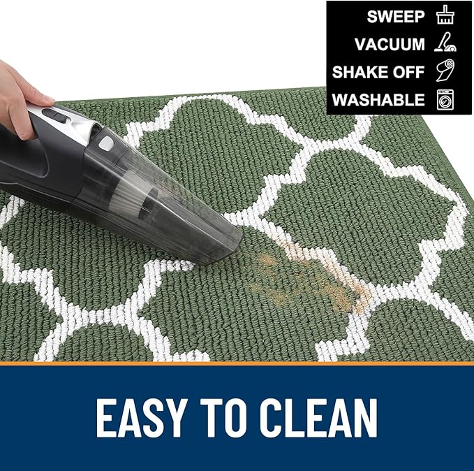 OLANLY Indoor Door Mat, 71x47, Non-Slip Absorbent Resist Dirt Entrance Mat, Washable Low-Profile Inside Floor Doormats for Entryway, Green