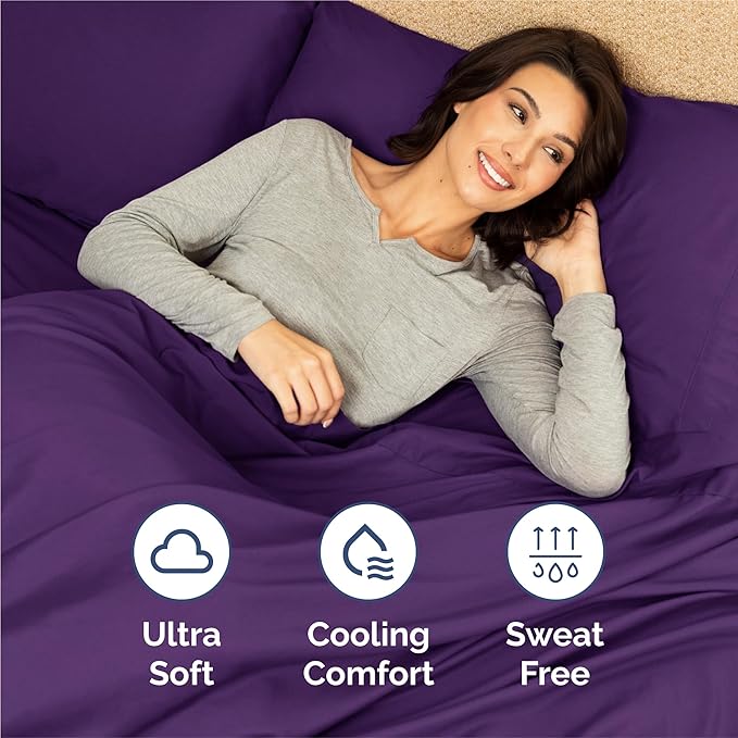 Split King 7 Piece Sheet Set - Cooling and Breathable Bed Sheets - Hotel Luxury Bed Sheets for Women, Men, Kids and Teens - Deep Pockets - Easy Fit - Soft and Wrinkle Free - Split King Purple Sheets