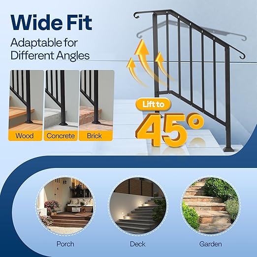VIVOHOME 2-Pack 3 Step Galvanized Steel Hand Rails for Outdoor Steps – Curved Ends and Safety Balusters Exterior Railing for Porch, Deck, or Indoor Stairs, Complete Installation Kit