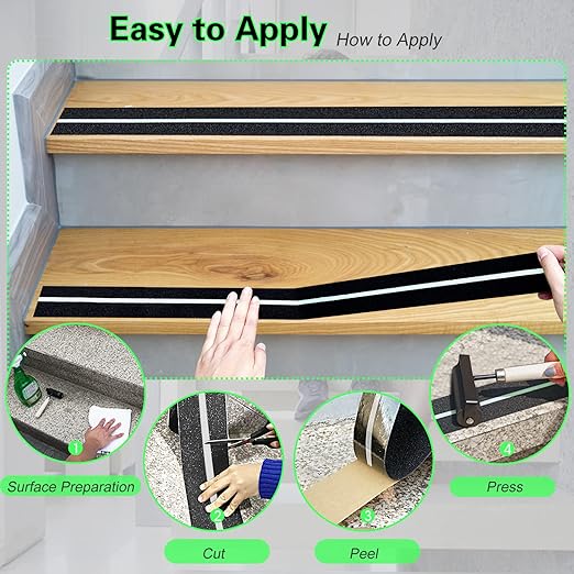 S&X Heavy Duty Anti Slip Tape 2 Inch x 60 Ft with Glow in The Dark Strip - Durable Grip Tape for Stairs, Outdoor Non Slip Stair Tread Non-Skid Safety Tape