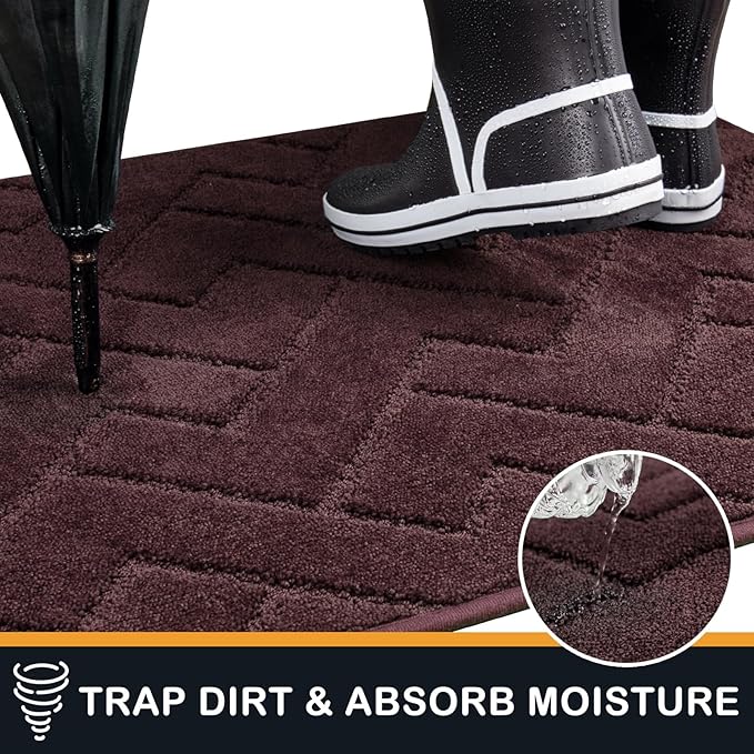PURRUGS Dirt Trapping Door Mat 24" x 35.5", Non-Slip Machine Washable Entry Rug, Shoe Scraper, Dog Doormat, Super Absorbent Welcome Mat for Front & Back Door, Muddy Wet Shoes & Paws, Burgundy Red