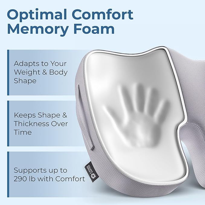 5 STARS UNITED Seat Cushion for Tailbone Pain Relief – Large Memory Foam Cushion for Coccyx, Hip, Sciatica & Post-Surgery Recovery – Wheelchair, Car, Desk, Gaming & Office Chairs, Light Gray