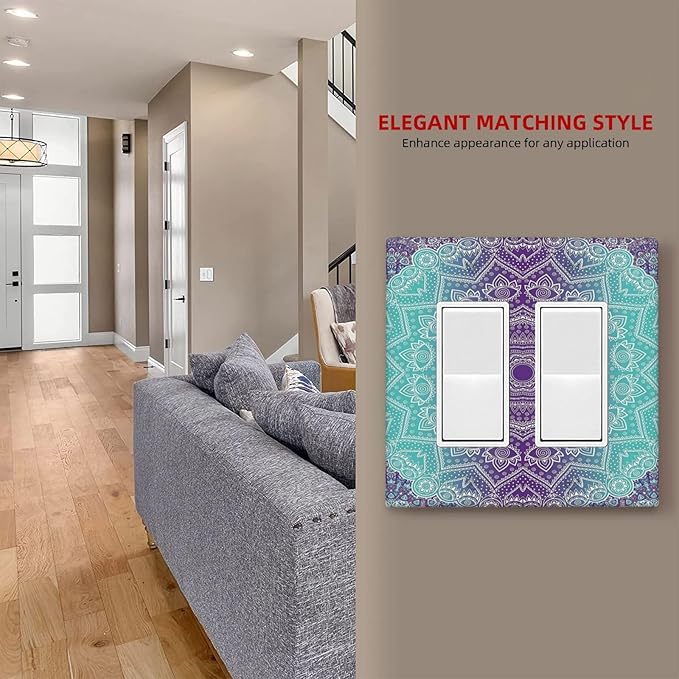 Outlet Covers Ombre Modern Mandala Floral Geometric 2 Gang Wall Plate Double Rocker Light Switch Cover Decorative GFCI Receptacle Cover Electrical Switchplate for Bathroom Bedroom Decor
