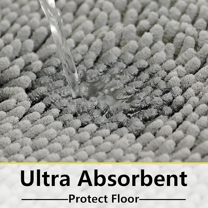BOANKODU Bathroom Rugs Sets 2 Piece, Extra Soft Chenille Bath Mat Absorbent Bathroom Rug, Bathroom Mat with PVC Non-Slip Bottom, Machine Washable Bath Rugs (32x20 Inch + 24x16 Inch, Light Grey)