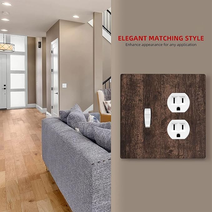 Wallplates Rustic Dark Brown Wood Grain 1 Toggle 1 Duplex Switch Plate Electrical GFCI Faceplate Decorative Light Switch Covers for Farmhouse Bedroom Decor