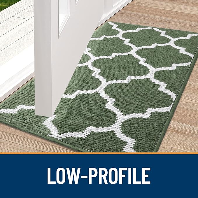 OLANLY Indoor Door Mat, 36x24, Non-Slip Absorbent Resist Dirt Entrance Mat, Washable Low-Profile Inside Floor Doormats for Entryway, Green