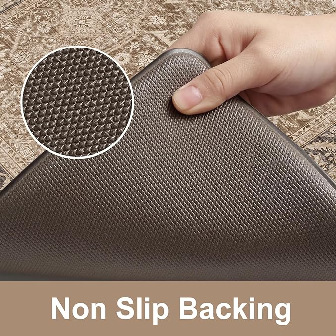 KIMODE Anti Fatigue Kitchen Mat, Boho Distressed Kitchen Rugs Sets of 2, Non Slip Kitchen Mat for Floor, Cushioned Comfort Standing Mat for Sink, Laundry, Office, Desk 17"x47"+17"x29"