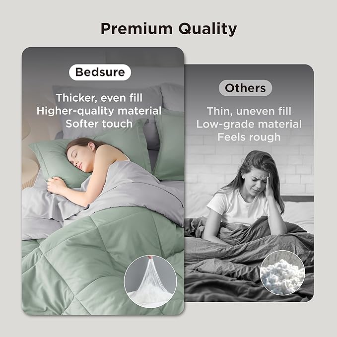 Bedsure Sage Green Twin Comforter Sets - 5 Pieces Reversible Twin Bedding Sets for College, Sage Green Extra Long Bed Set Twin with Comforters, Sheets, Pillowcase & Sham