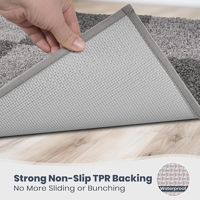 PURRUGS Bathroom Rug Non-Slip Machine Washable 30" x 60", Super Absorbent and Quick-Dry Bath Mat, Extra Soft and Plush Bath Rug for Shower, Bathtub and Sink, Grey & Dark Grey