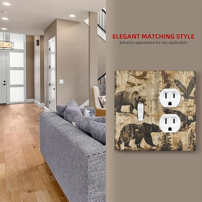 Wallplates Vintage Cabin Wildlife Animal Bear Eagle Forest 1 Toggle 1 Duplex Switch Plate Electrical GFCI Faceplate Decorative Light Switch Covers for Farmhouse Bedroom Decor