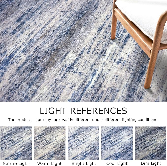 KOZYFLY Modern Abstract Washable Rug Runner 2.6x16 Hallway Rug Runner Non-Slip Soft Kitchen Runner Rugs, Grey-Blue Striped Carpet for Stair Entryway Bathroom Laundry Room Foyer