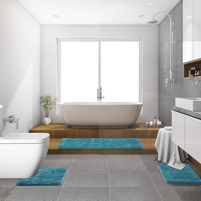 MIULEE Teal Bathroom Runner Rug 24x60 Inches, Long Bath Mat for Bathroom Floor Bathtub Showers, Machine Washable Absorbent Microfiber Carpet with TPR Anti-Slip Back