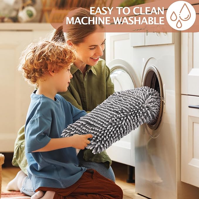 Bathroom Rugs 2 Piece Set – Absorbent, Non-Slip, Soft Chenille Bath Mat, Machine Washable, Comfortable Floor Mats (24"×17” & 20"×30”, Gray Grey)