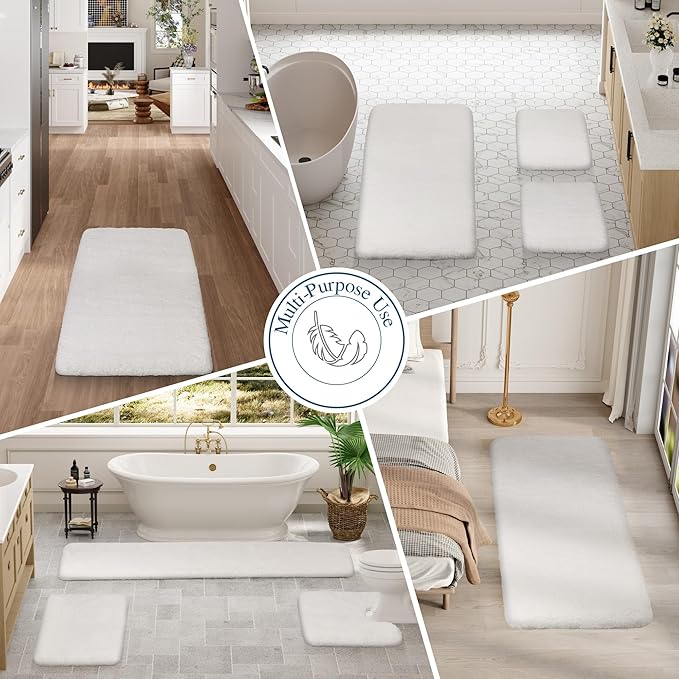 Walensee Large Bathroom Rug (24 x 48, Ivory) Extra Soft and Absorbent Shaggy Bath Mat Machine Washable Microfiber Non Slip Luxury Floor Mat