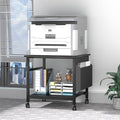 Large Printer Stand, 23.6 x 23.6 Inches Square Printer Stand with Storage Shelf, 2 Tier Printer Table for Home Office, Rolling Printer Cart with Lockable Wheels, Mobile Mini Fridge Stand Table, Black