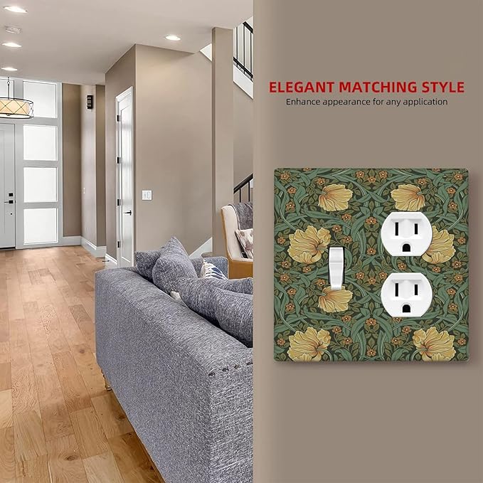 Wallplates William Morris Floral Vintage Flowers Pattern 1 Toggle 1 Duplex Switch Plate Electrical GFCI Faceplate Decorative Light Switch Covers for Bedroom living Room Decor