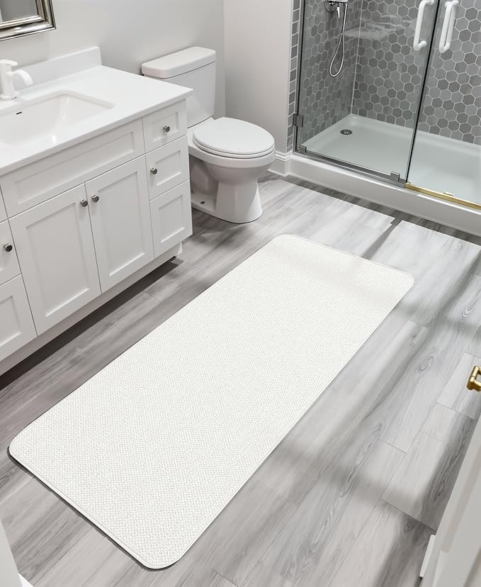 Bath Mat,Ultra Thin Bathroom Runner Rugs,Large Bath Mats for Bathroom,Quick Dry,Non-Slip,Machine Washable,Low Pile,Bath Rug,Shower Outside,Sink,Home Decor Accessories.Cream,3'x5'(36x60inch)
