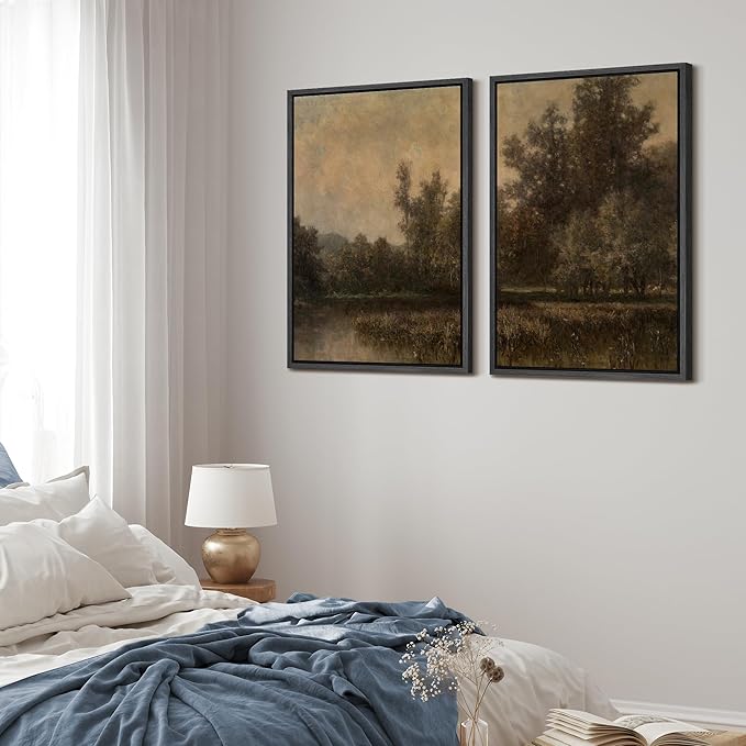 MUDECOR Framed Canvas Print Wall Art Wildflower Meadow Romantic Impressionist Floral Landscape Illustrations Modern Art Decorative Bohemian Chic for Living Room, Bedroom, Office - 24"x36"x2 Black