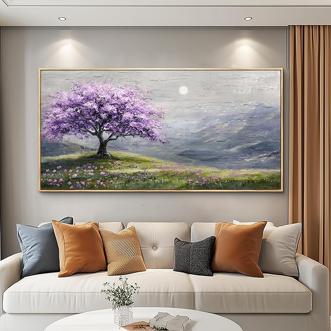 FUHAIHUA Wood Framed Canvas Wall Art For Living Room Large Wall Decor For Office Bedroom Decorations Purple Tree Pictures Farmhouse Painting Artwork Room Wall Mural Aesthetic Home Decor 30x60 In
