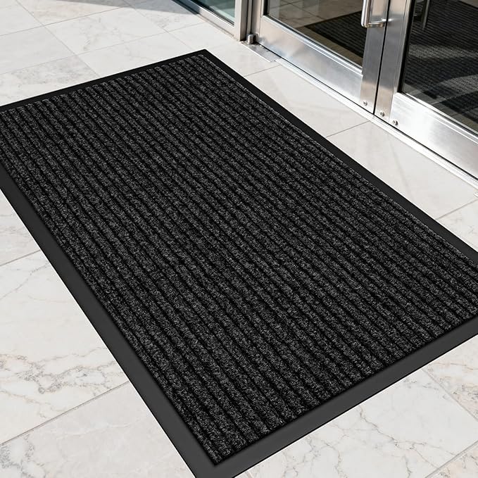 Non-Slip Waterproof Rubber Door Mat, 2'7" x 4' Commercial Floor Mat for High Traffic Areas, Easy Clean Low Profile, for Entrance, Indoor/Outdoor, Office, Patio, Garage