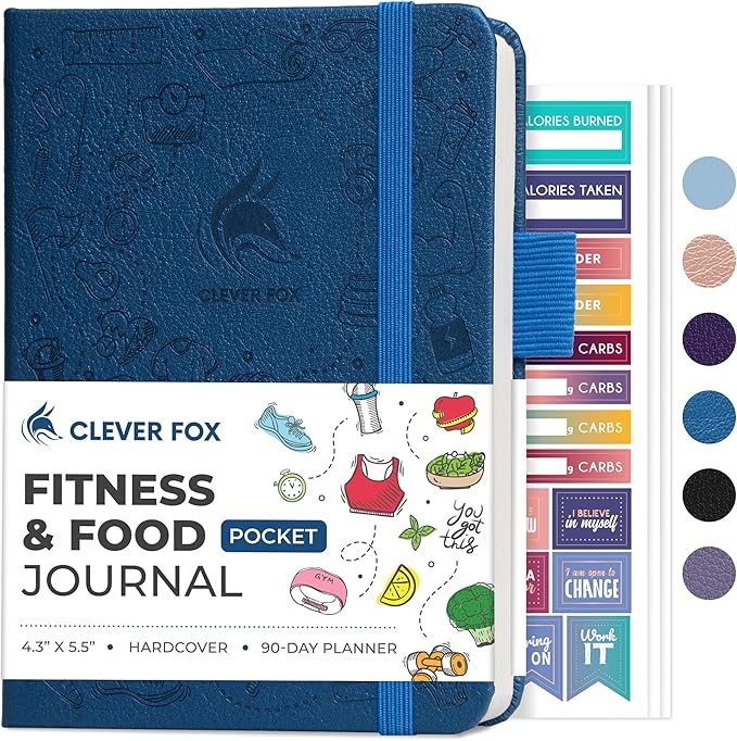 Clever Fox Fitness & Food Journal Pocket – Nutrition & Workout Planner for Women & Men – Diet & Gym Exercise Log Book with Calendars, Diet & Training Trackers – Lasts 3 Months, 4.3x5.5” (Mystic Blue)