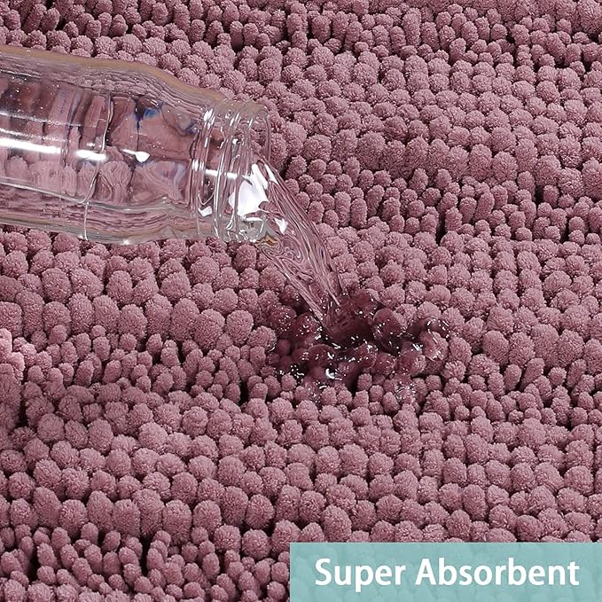 Turquoize Chenille Bath Mat Shaggy Non Slip 24x36 - Mauve Soft Absorbent Area Rug