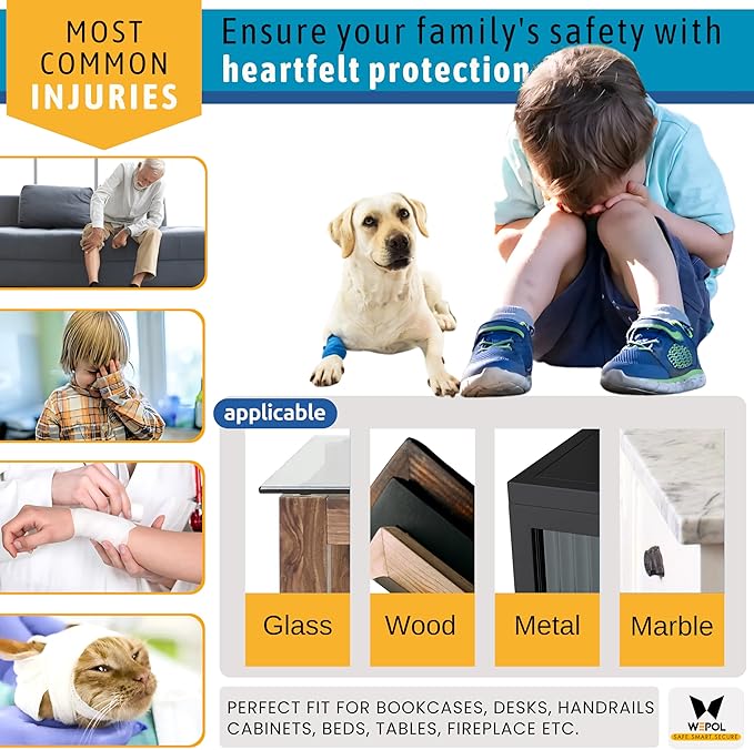 Table Edge Protector for Baby Proofing (18ft Edge+8 Corners) Baby Proof Corners and Edges Guard, Soft NBR Rubber Foam 3M Adhesive, Furniture Corner & Edge Safety Bumpers for Table & Fireplace-Black