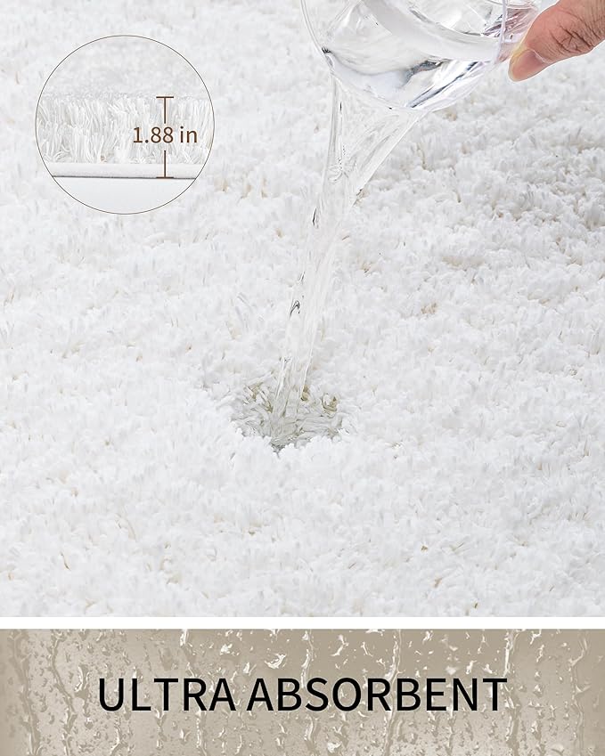 Bathroom Rugs 70x24, Ultra Thick Shaggy Soft Microfiber Absorbent Bath Rug, High Density Foam Latex Non Slip Backing, Machine Washable Bath Mats for Bathroom Floor & Sink, White