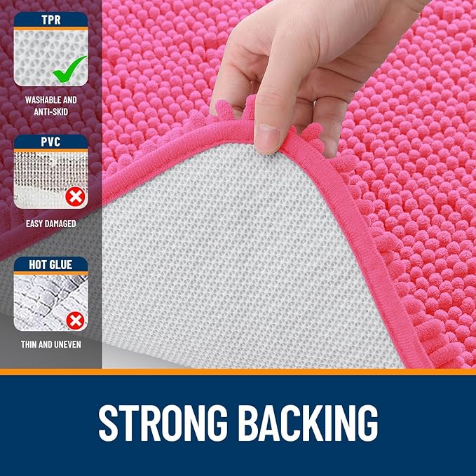 OLANLY Bathroom Rugs Sets 3 Piece, Soft Absorbent Chenille Bath Mats and U-Shaped Contour Toilet Rug, Quick Dry, Home Decor Accessories, Bath Mat Set for Bathroom (30"x20"+24"x16"+24"x20", Hot Pink)