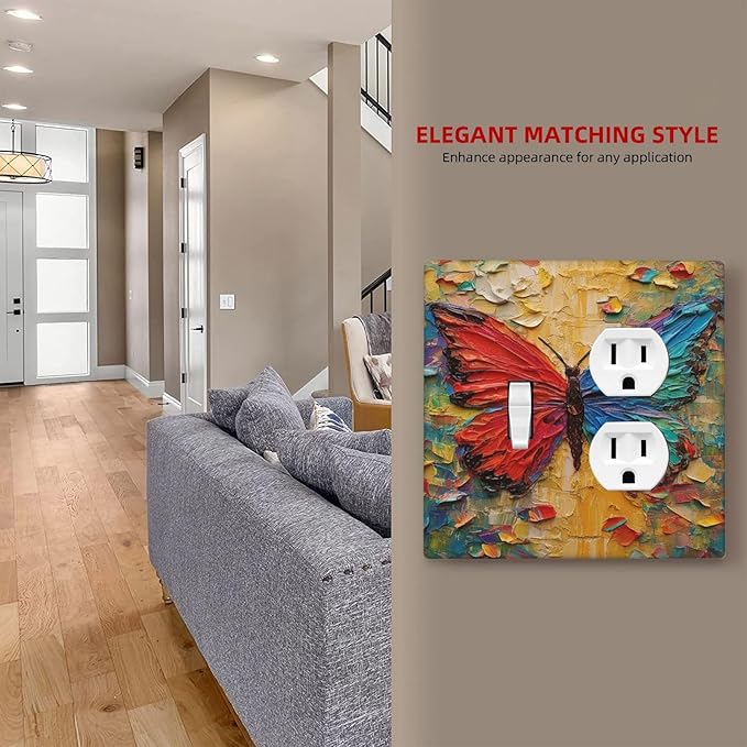 Wallplates Colorful Butterfly Animal Insects Wall Art Abstract 1 Toggle 1 Duplex Switch Plate Electrical GFCI Faceplate Decorative Light Switch Covers for Bedroom Home Decor