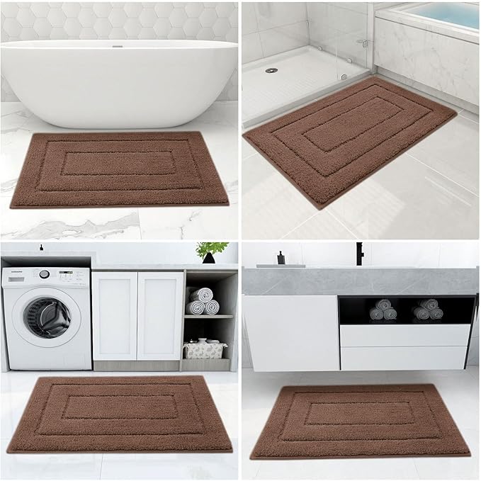 Buganda Bathroom Rugs, 24" x 16", Soft and Absorbent Microfiber Bath Rugs, Non-Slip Shaggy Shower Carpet, Machine Wash Dry Bath Mats for Bathroom Floor, Tub and Shower, Brown