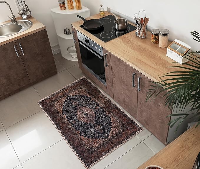 Keen Home Design 2x3 Rug - Machine Washable Entry Rug with Non-Slip Backing, Ideal for Enteryway, Kitchen, Bathroom, Laundry Room - Vintage, Easy Clean, Durable, Low Pile Rug - (2' x 3')