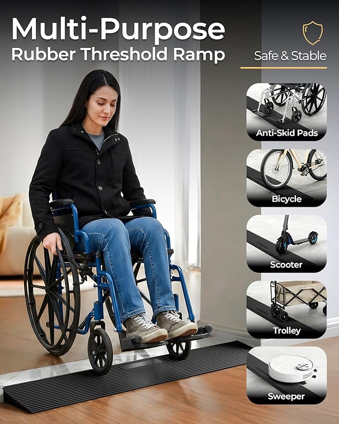 FACHNUO 1.2" Rise Rubber Threshold Ramp for Doorways, 35.4" Wide, 3306 LBS Load Capacity Wheelchair Ramp - Cuttable Non-Slip Rubber Ramp, Secure and Stable for Curbs, Wheelchairs, Walkers and Scooters