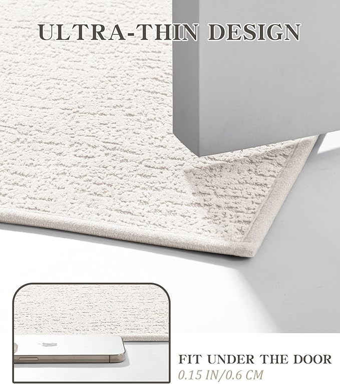 chakme Bathroom Rug Sets 3 Piece, Ultra Thin Bath Mat Quick Dry Bath Mat Set, Absorbent Bath Mat for Bathroom Non Slip Machine Washable, (White, 3 Piece)