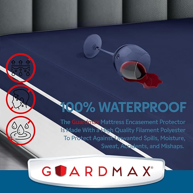 Guardmax Jersey Knitted Full Zippered Mattress Encasement - Waterproof & Bed Bug Proof Mattress Protector - Comfortable, Soft, and Noiseless Zippered Bedding - Dust Mite Proof (54 x 75 x 12)