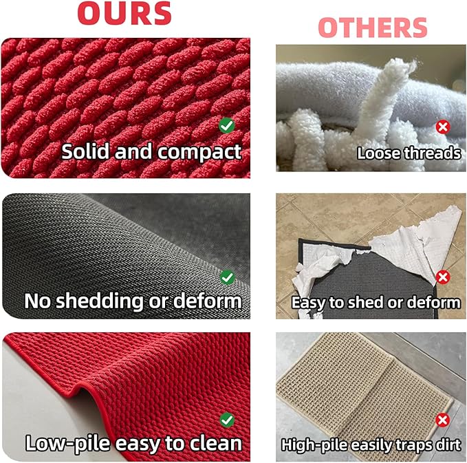 Christmas Bathroom Rugs Non Slip Washable, Super Absorbent Thin Bath Mat Quick Dry Low Pile Bathroom Rug, Red 24"x47"
