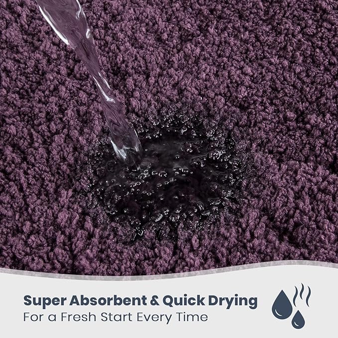 PURRUGS Bathroom Rug Non-Slip Machine Washable 24" x 36", Super Absorbent and Quick Dry Shaggy Microfiber Bath Mat, Extra Soft and Plush Bath Rug for Bathtub, Shower and Sink, Purple