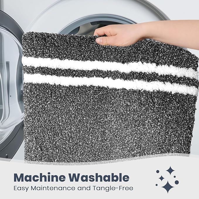 PURRUGS Bathroom Rug Non-Slip Machine Washable 24" x 36", Super Absorbent and Quick Dry Shaggy Microfiber Bath Mat, Extra Soft and Plush Bath Rug for Bathtub, Shower and Sink, Charcoal